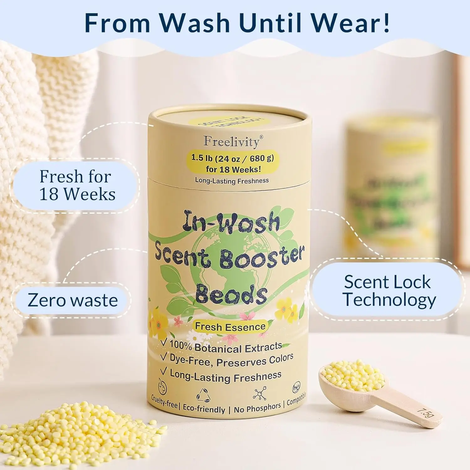 In‑Wash Scent Booster Beads – Fresh Essence Scent, Laundry Beads fabric softener, 24 oz – Lasts Up to 70 Washing Cycles – Eco‑Fr - view 2