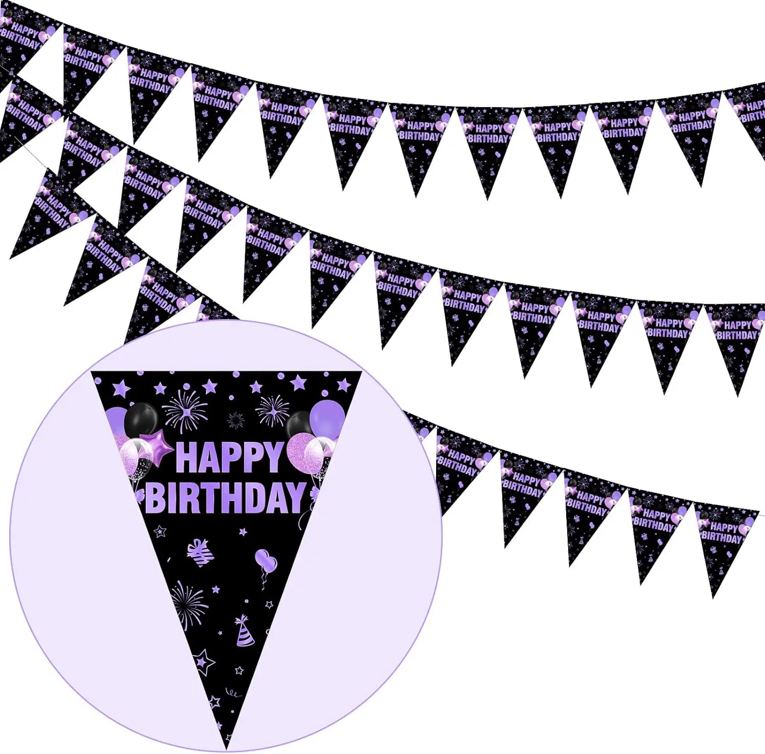 

Black and Purple Happy Birthday Banner 36 Pieces Bunting Triangle Happy Birthday Pennant for Girls Women 13th 40th BirthdayDecor