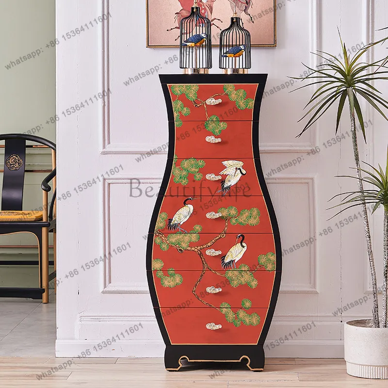 FG new Chinese-style red Guochao painted storage seven-chest cabinet multi-drawer decorative cabinet