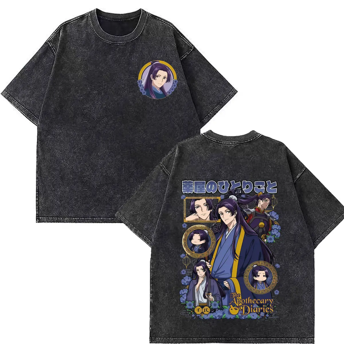 Anime The Apothecary Diaries Print Vintage Washed Tees Men Women Aesthetic Trend T Shirt Loose Casual Cotton T Shirts Fan Gifts