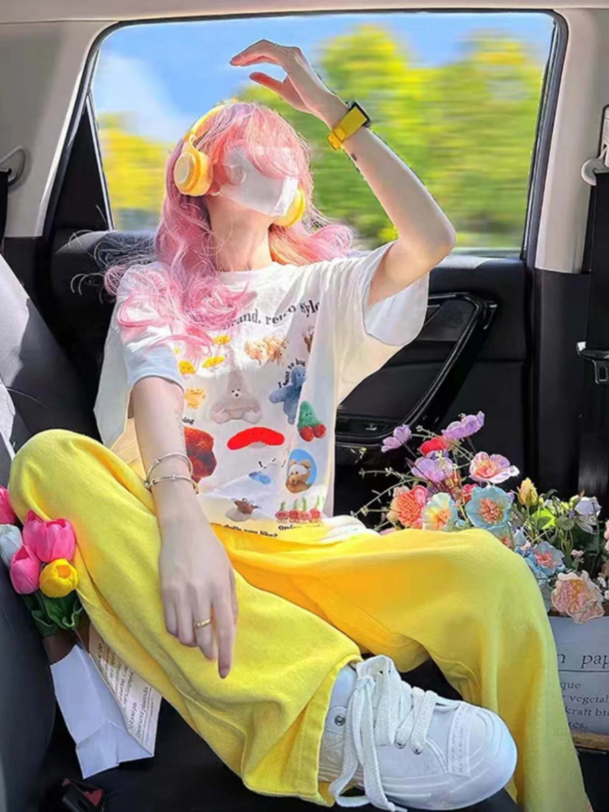 

Dopamine Sportswear Set Casual Short Sleeve Long Pants for Junior High School Students Girls Summer New Arrival Cotton Fabric