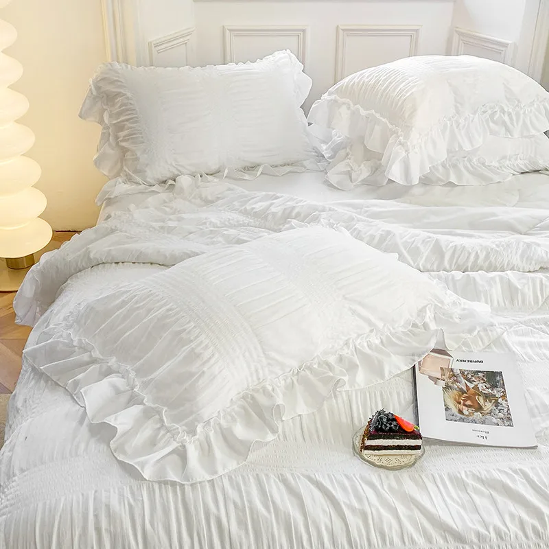 White Cute Seersucker Fabric Summer Air Conditioner Quilt Blankets Bedspread Comforter Bed Cover Sheet Pillowcase 1-4pcs #/