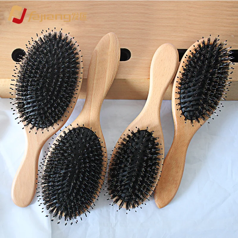 Natural Boar Bristle Hairbrush Massage Comb Anti-static  Scalp Paddle Brush Beech Wooden Handle Head Massager Hair Care Tool