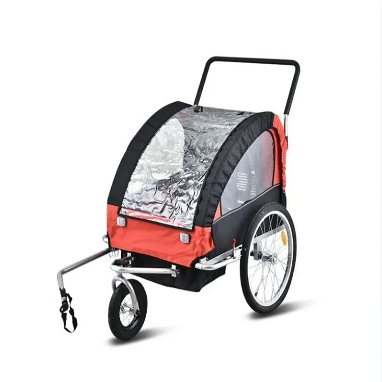 Children's Double Seat Handcart, Bicycle Trailer Dual Function, Outdoor Use, Three Wheels, Waterproof Travel Trailer