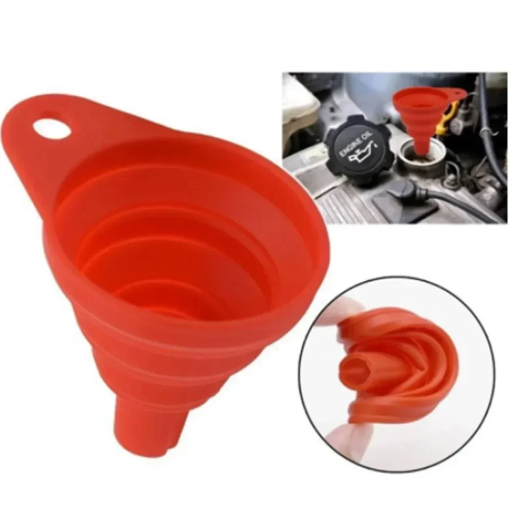 Car Collapsible Funnel 7cm×6cm Silicone Car Oil Gasoline Filling Tools Diameter 9mm Simple Practical Tools Universal- Foldable