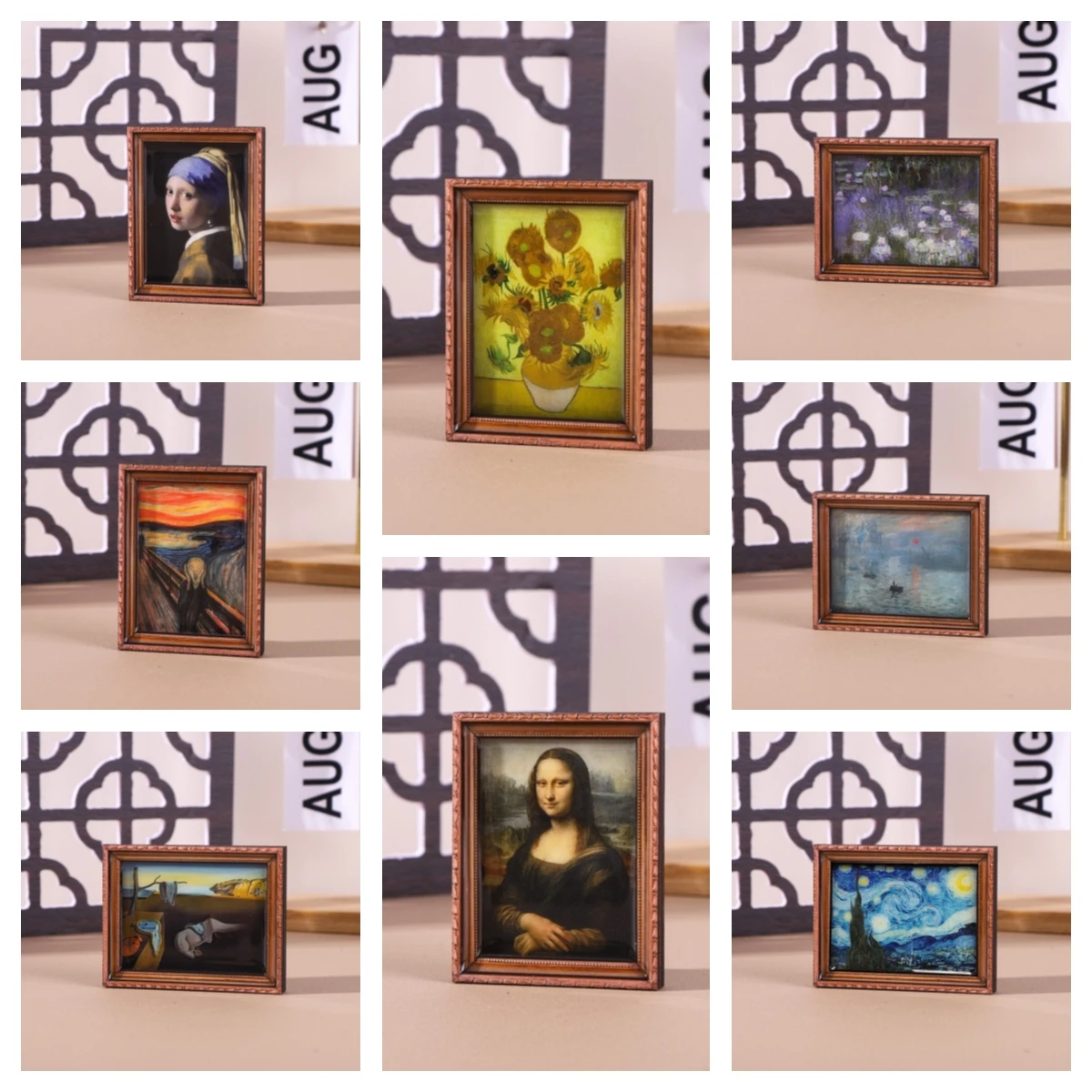 Imanes de nevera con marco de madera, pinturas de fama mundial (noche estrellada, Mona Lisa), 8 estilos artísticos, decoración del hogar para cocina y regalos artísticos