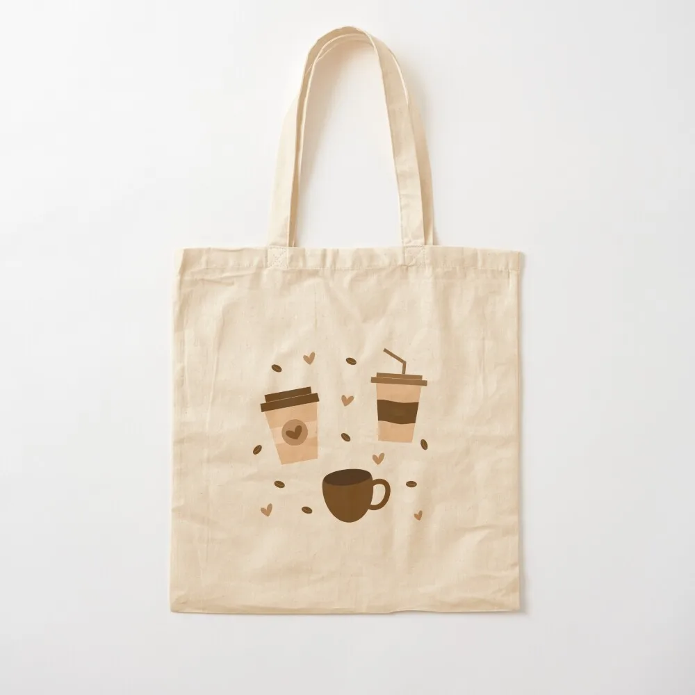 Coffee Pattern Coffee Cups and Beans Tote Bag