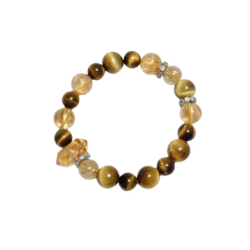Chinese Style Good Fortune Lucky Blessing Tiger Eye Stone Rutilated Quartz Citrine Beaded Bracelet For Women Exquisite Niche Pre