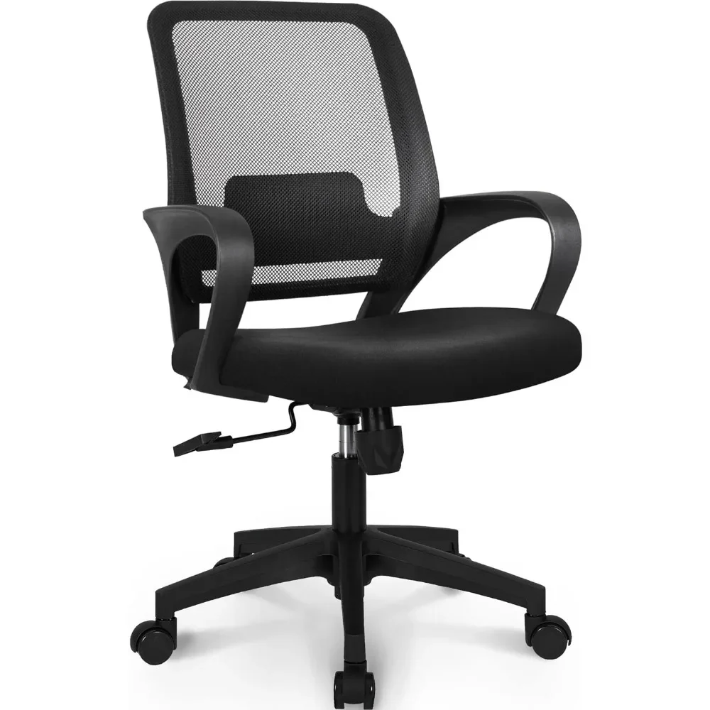 Mesh Computer Chair Lumbar Support Modern Executive Adjustable Rolling Swivel Chair Comfortable Mid Black Task Chair (Black)