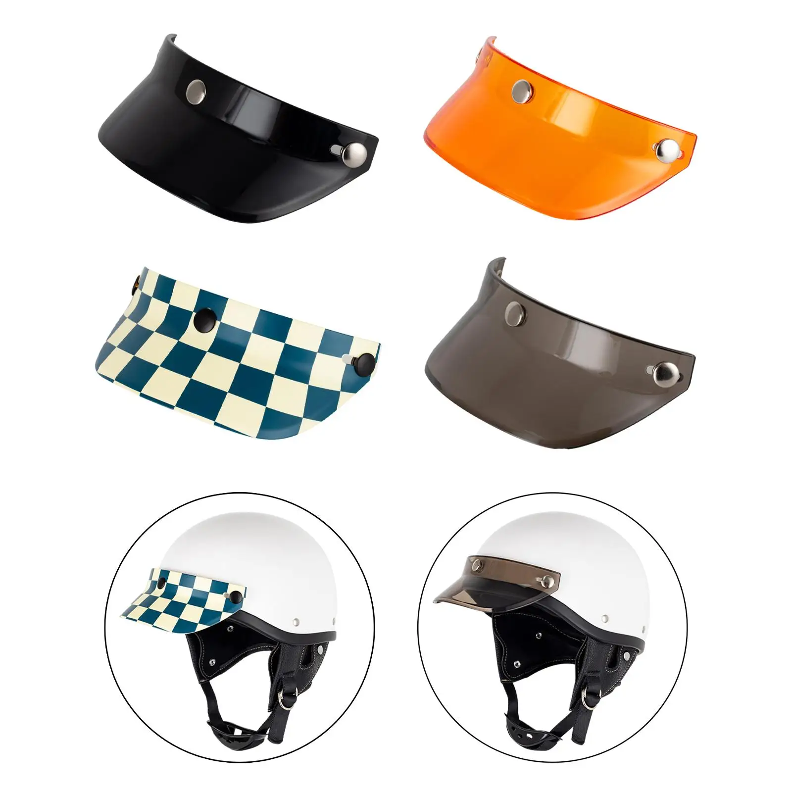 Motorcycle Helmet Visor Peak Shield 3 Snap for Retro Helmets - Image 4