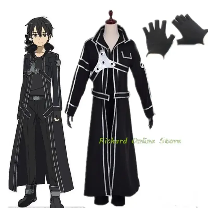 2025 Anime nuevo Sword Art Online Cosplay Kirito Kazuto Kirigaya chaqueta disfraces de Halloween bata traje peluca fiesta A Unifo AA