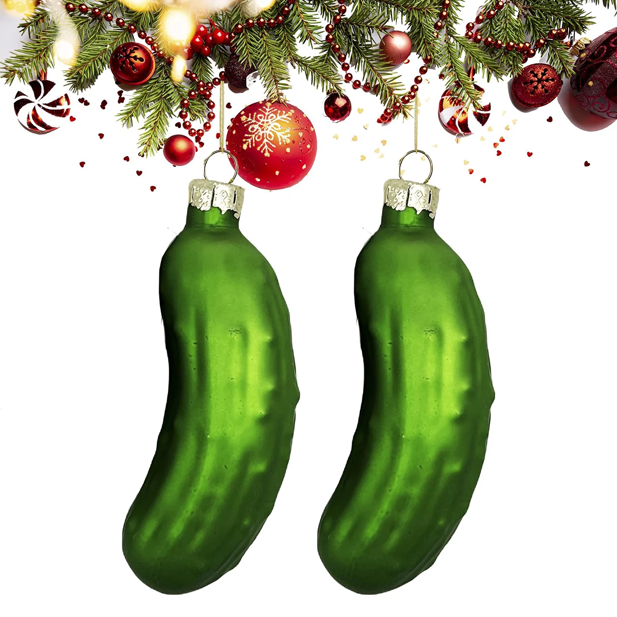 Christmas Pickle Tree Ornament Glass Blown Green Pickle Hanging Ornaments For Christmas Holiday Tradition Decor Party Favor