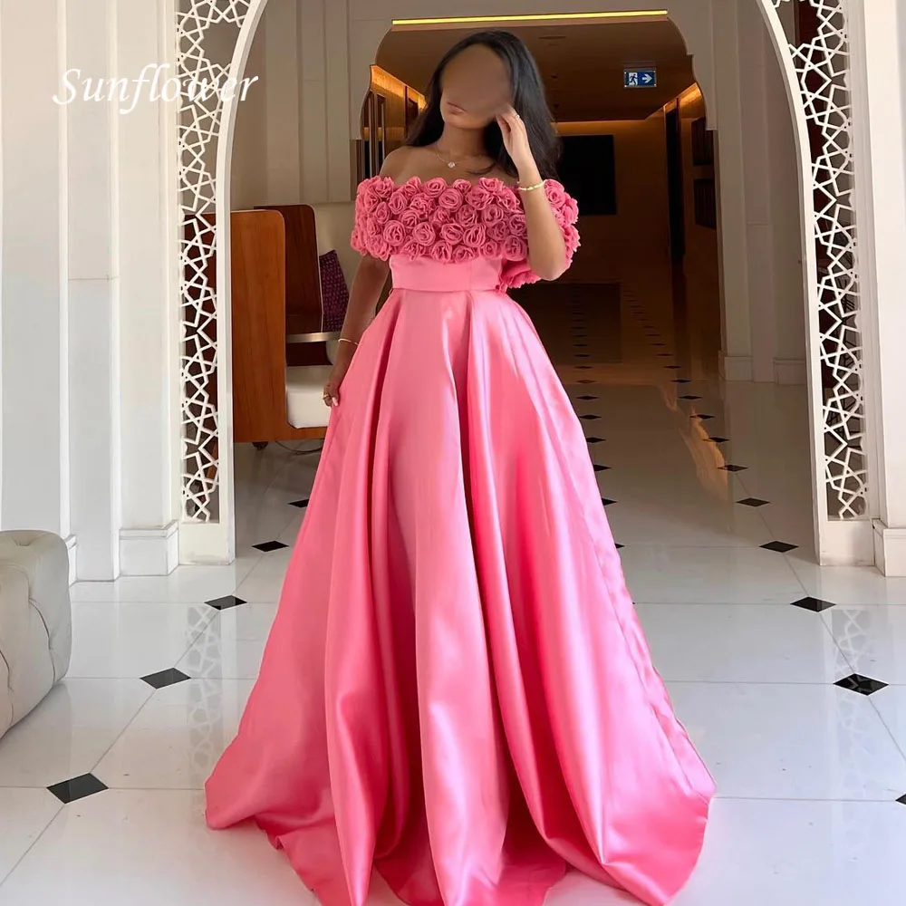 Sunflower Simple 3D Flowers Off The Shoulder A-LINE Prom Gowns 2024 High Quality Slim Long Floor-Length Formal Evening Dress