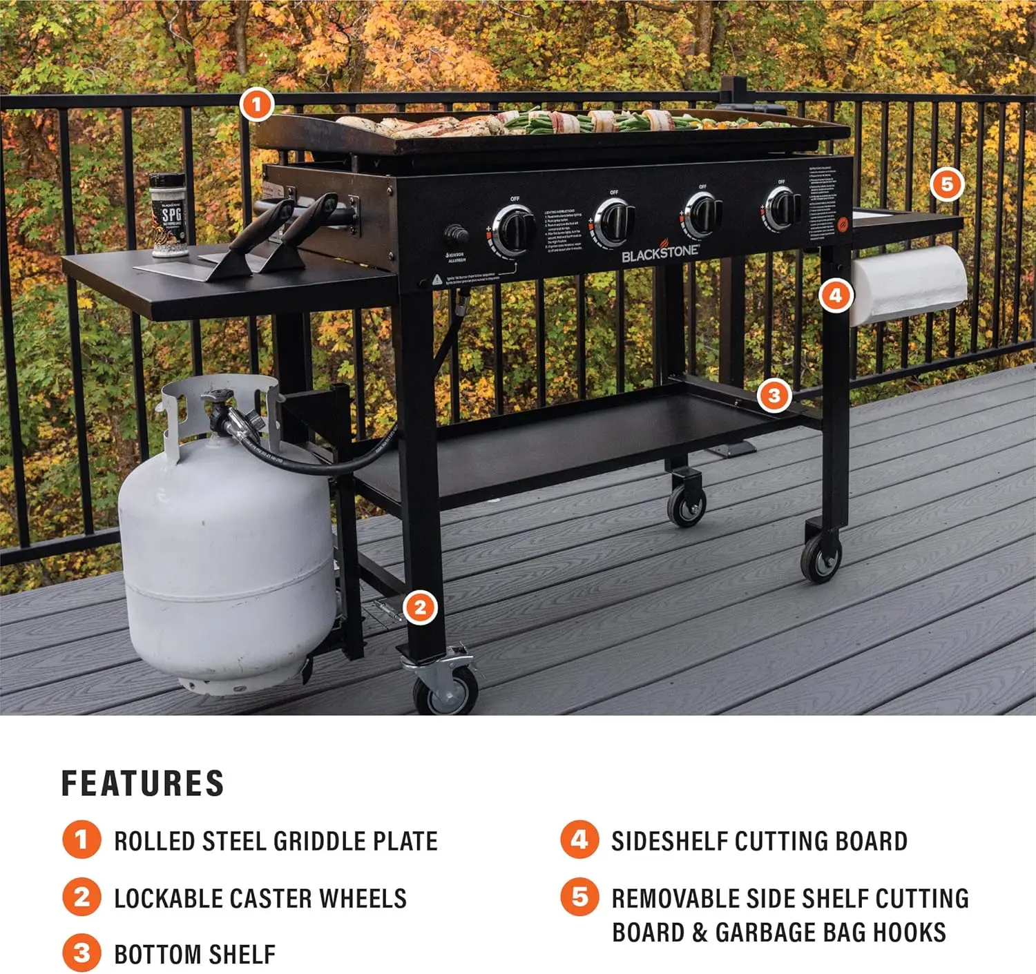 

Blackstone 36" Cooking Station 4 Burner Propane Fuelled Restaurant Grade Professional 36 Inch Outdoor Flat Top Gas Griddle with