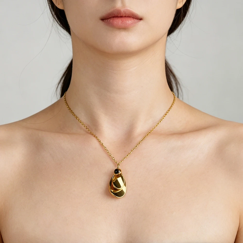 ENFASHION Para Mujer Glossy Curved Leave Pendant Necklace For Women Stainless steel 18K Gold Plated Bracelet Earrings Jewelry