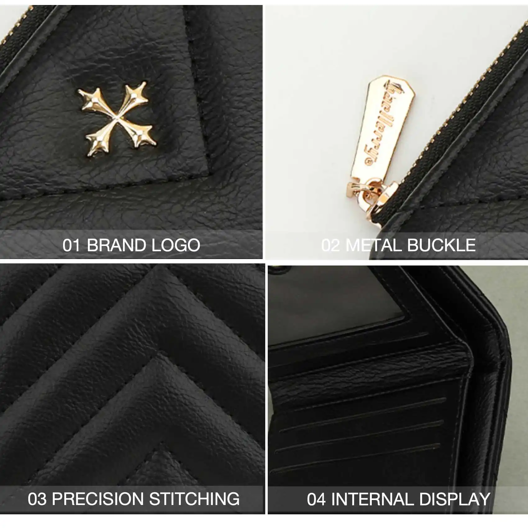 Cross Pattern Zipper Button Women's Short Wallet Fashion Quilted PU Leather Coin Purse Multi-Card Holder