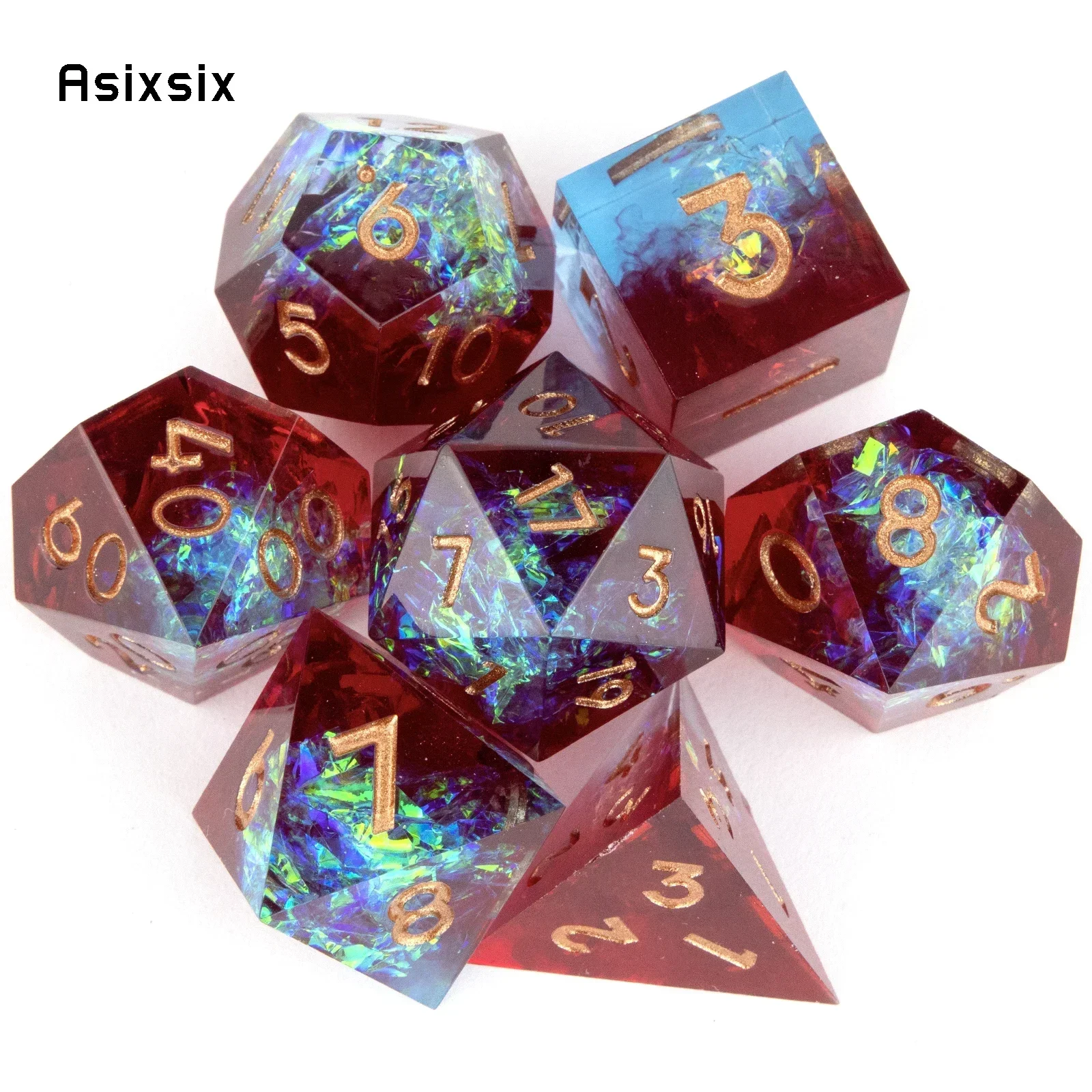 

7 Pcs Red Resin Golden Number Sharp Edge Dice Polyhedral Dice Suitable For Role-Playing Dice PropBoard Game