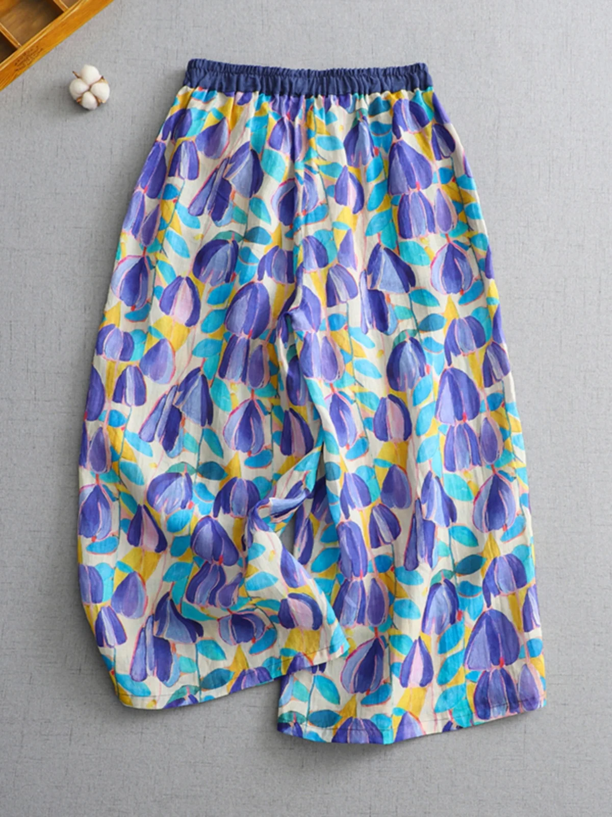 Calça feminina casual de perna larga, tamanho grande, corte reto, estampa de linho, cintura alta, emagrecimento, multifuncional, verão, sazonal, faion