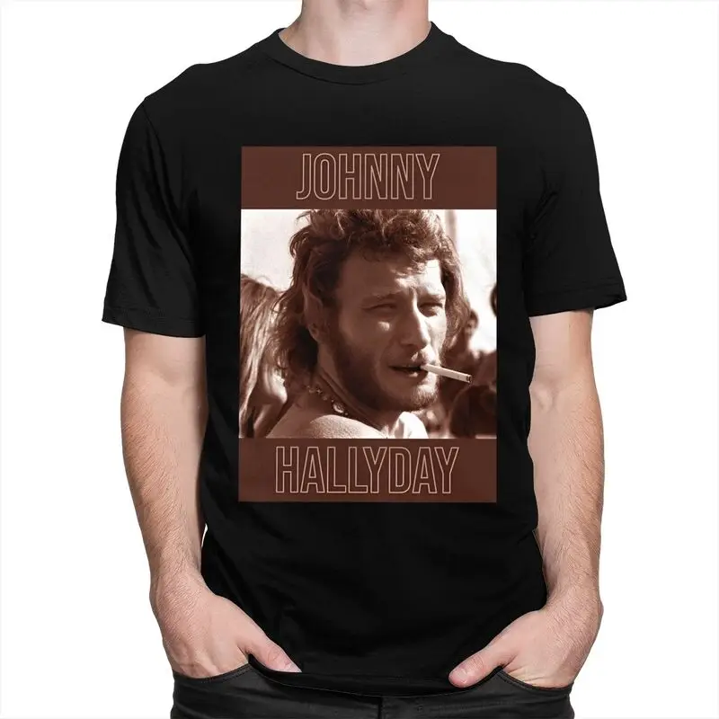 Custom French Rock Legend Johnny Hallyday T Shirt for Men Pure Cotton Tees Short Sleeves T-shirt Slim Fit Clothing