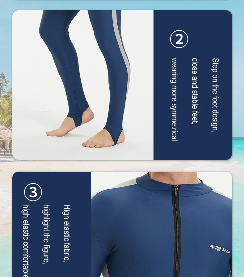 Men UPF 50+ Lycra Long Sleeve Sunscreen WaterProof Surfing Diving Suit One Piece Quick-Drying Beach Rash Guard Bathing SwimWear