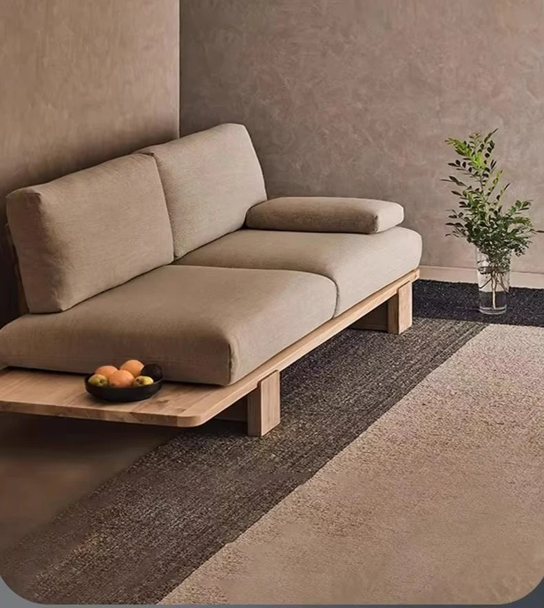 *  Middle-aged Style Solid Wood Platform Sofa Living Room Japanese Tatami Hotel Cafe Lounge Reception Sofa