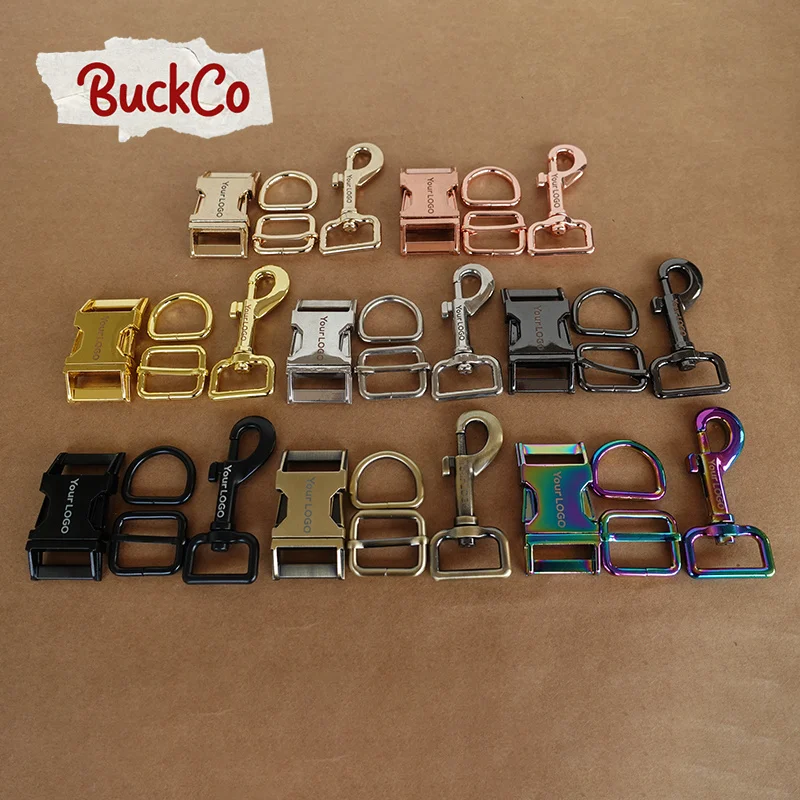 100pcs/lotEngraved(metal buckle+adjust buckle+D ring+metal dog clasp)dog collar 25mm webbing sewing accessory buckle 8 colour