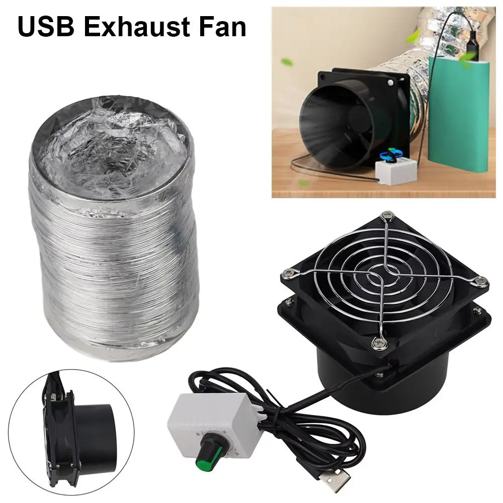 1Pcs Adjustable Speed USB Exhaust Fan Duct Air Ventilation Simple Mini Fume Absorber with Pipe Air Blower