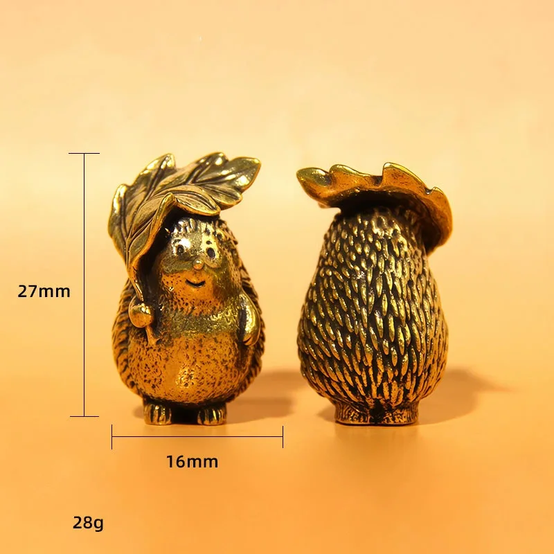 Brass Flower Leaf Hedgehog Small Statue Desktop Ornaments Animal Figurines Miniatures Models Home Decorations Crafts Accessories