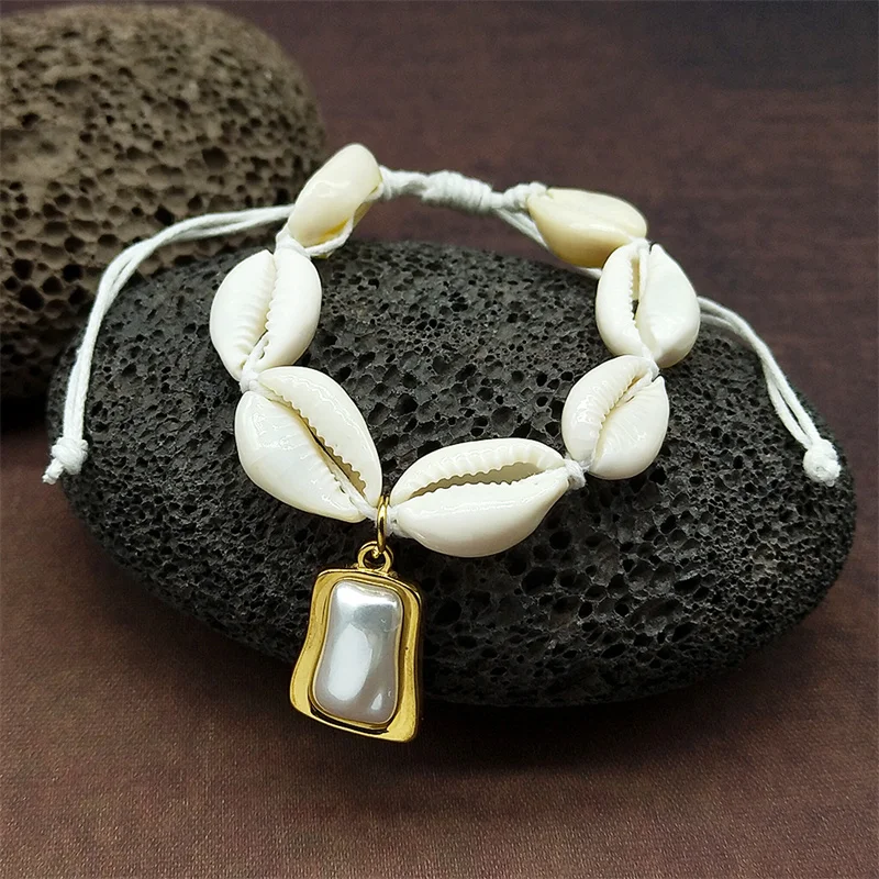 Fashion Female Shell Necklace Bracelet For Women Girls Hot Summer Bohemian Handmade String Rope Chains Jewelry Gifts Set
