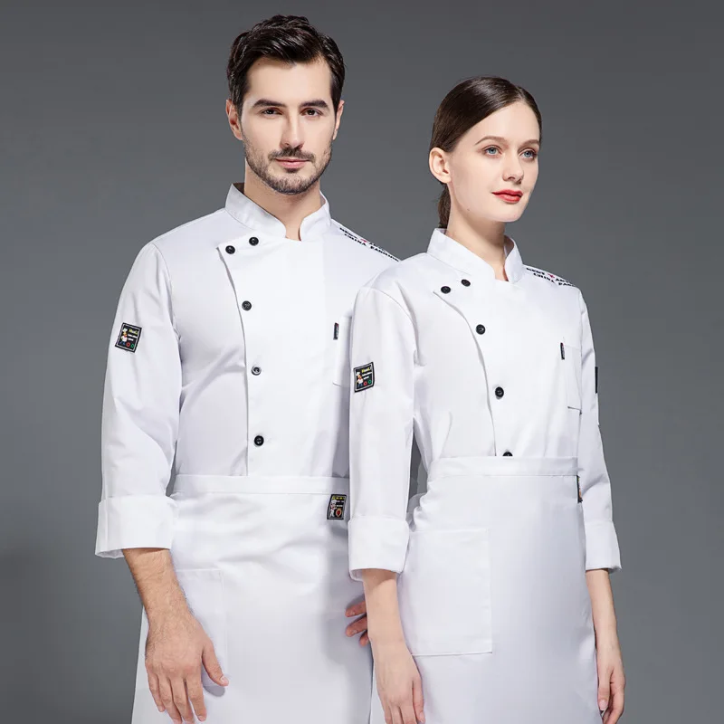 C140ผู้หญิงและผู้ชายครัวร้านอาหาร Cook Workwear Chef Uniform สีขาวเสื้อคู่ Breasted Chef แจ็คเก็ต Chef Coat