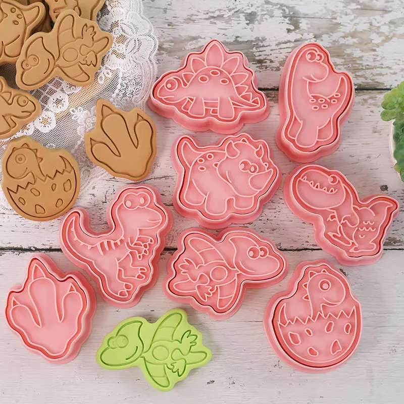 8Pcs/Set Cartoon Dinosaur Biscuit Mold Dinosaur Egg Paw Shape Cookie Cutter Stamp Fondant Cake Decoration Tool