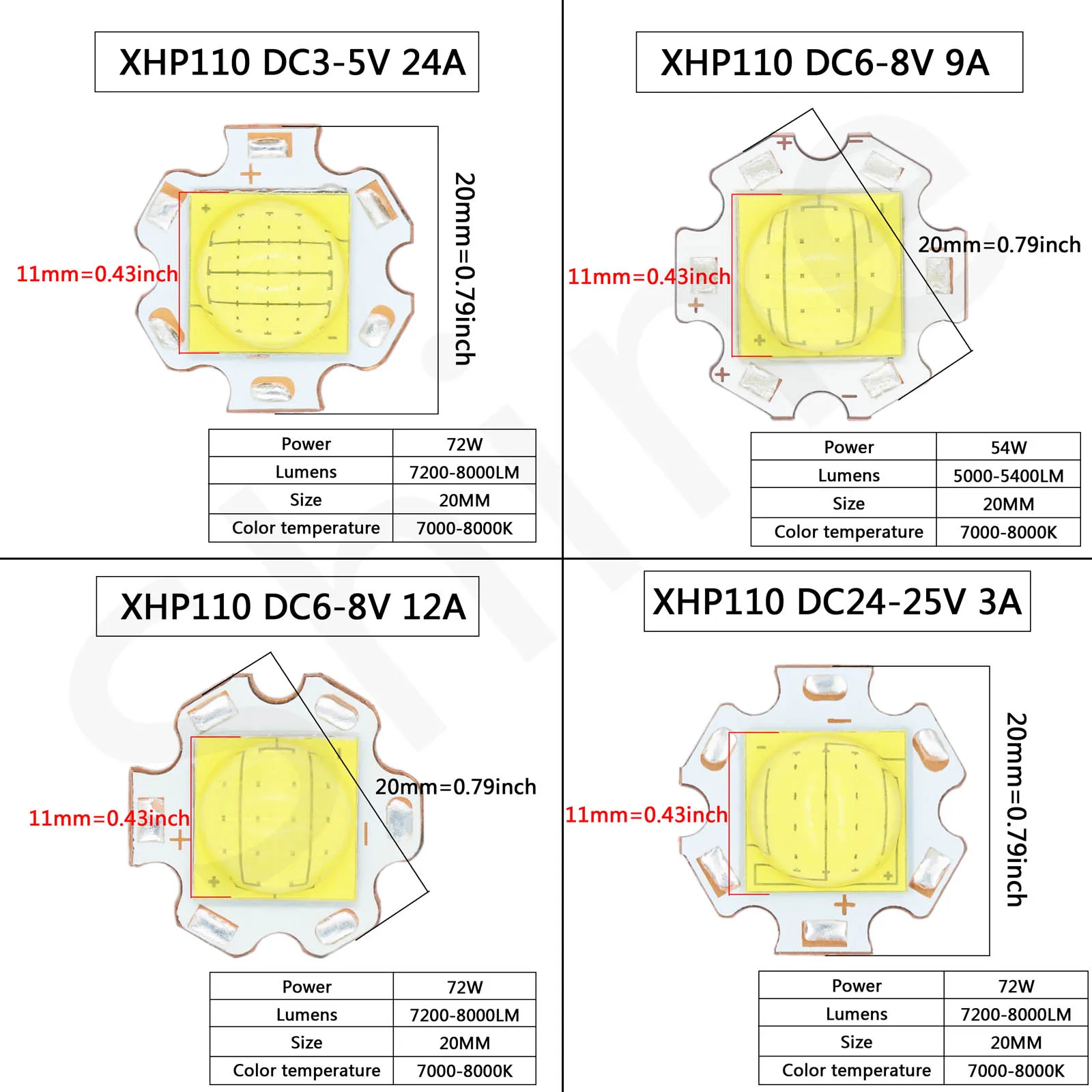 Koraliki LED XHP50 XHP70 XHP90 XHP110 LED COB Chip 5W 18W 30W 45W 54W 72W 20mm DC3V 5V 6-8V 24V do latarki oświetlenie samochodowe DIY