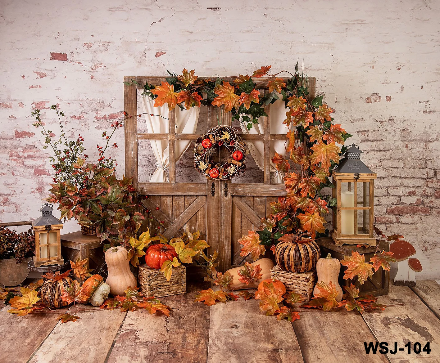 Autumn Backdrops Fall Pumpkins Bumper Harvest Maple Leaves Farm Barn Haystack Baby Portrait Photo Background Photography Props