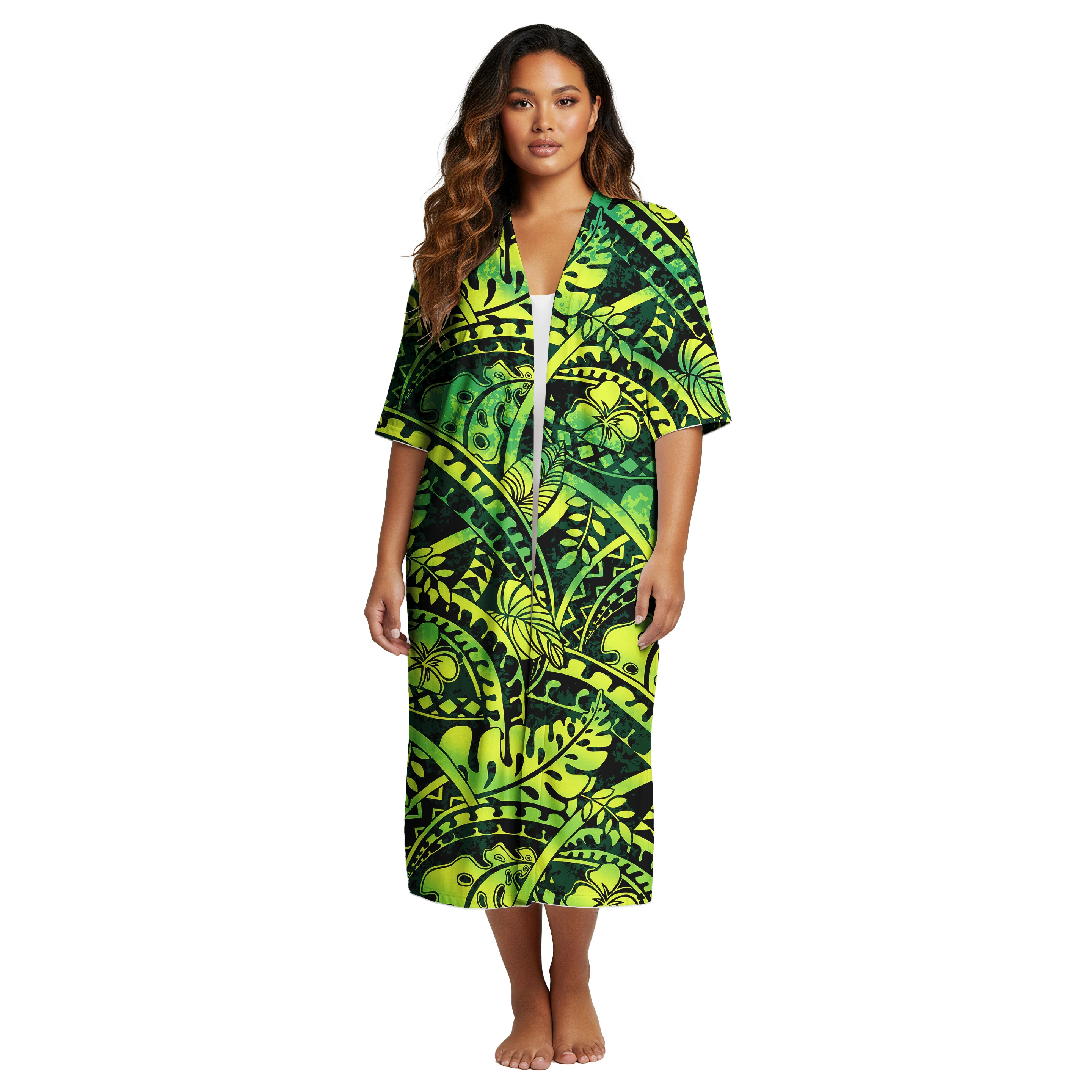 Custom Lady Clothing Hawaiian Flowers Print Design Samoan Ladies Cozy Kimono Cardigan Polynesian Women Upscale Jacket Cardigan