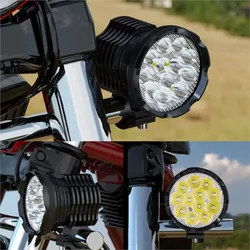 12 Chips Auxiliary LED Headlight For Motorcycle Spotlights 12-80V Long Range High/Flasher Beam Additional Front Moto Fog Lights