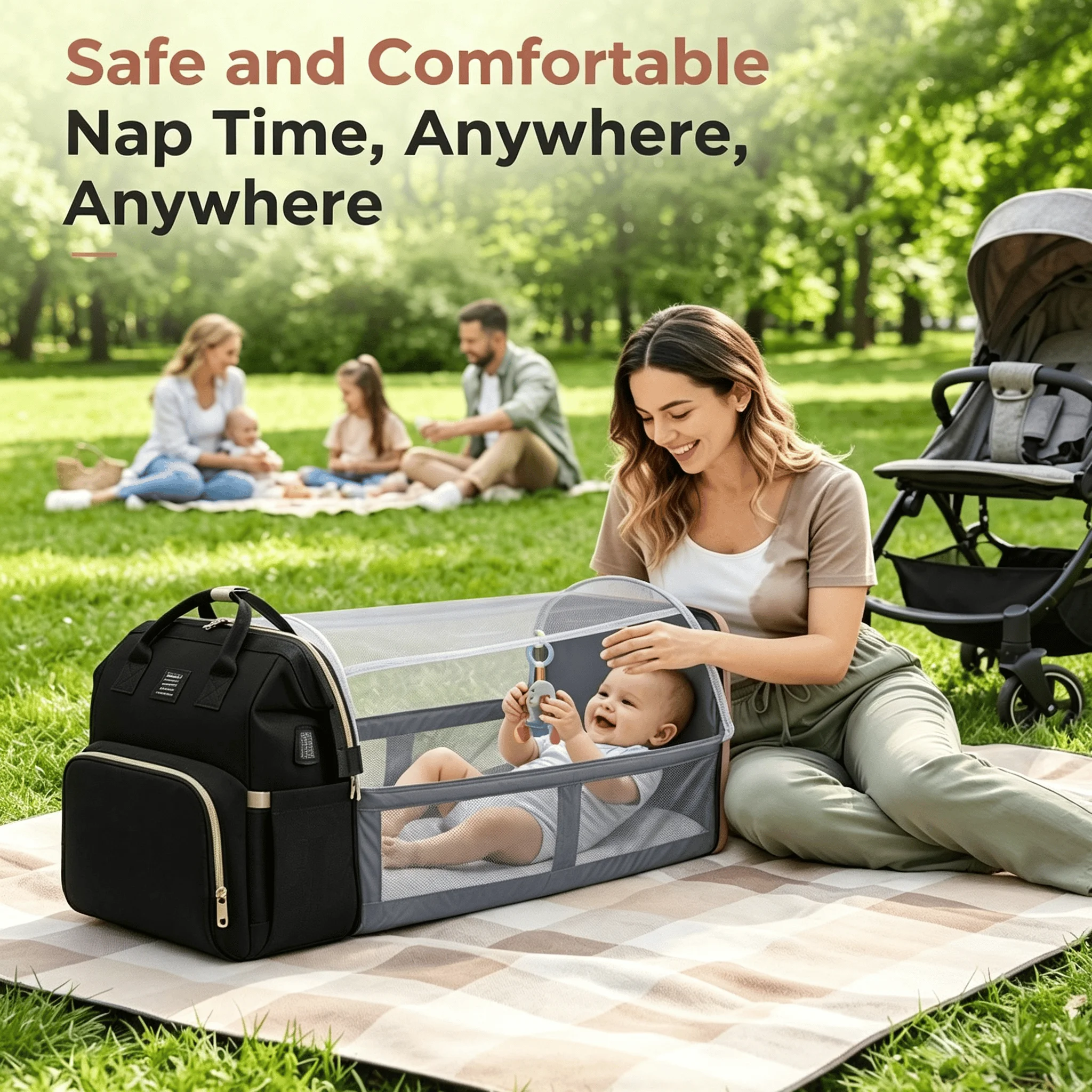 4-in-1 Baby Travel Backpack; Built in USB Port 5