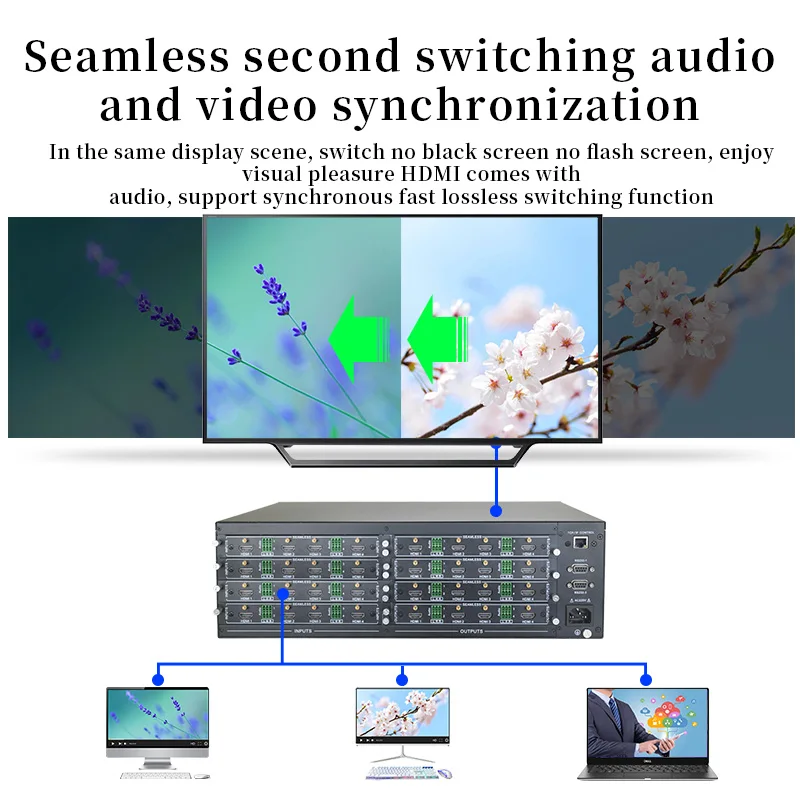 مفتاح مصفوفة سلس ، 4K HD ، 16x16 ، بدون تأخير شاشة سوداء ، إدخال وإخراج 4K حقيقي