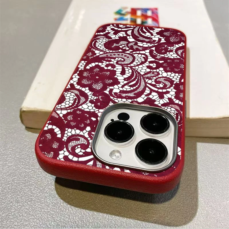 Red Lace Trendy Pattern Soft TPU Phone Case For iPhone 17 16 15 14 Pro Max Air 13 12 11 XS XR X 7 8 Plus 16e Shockproof Cover view 4