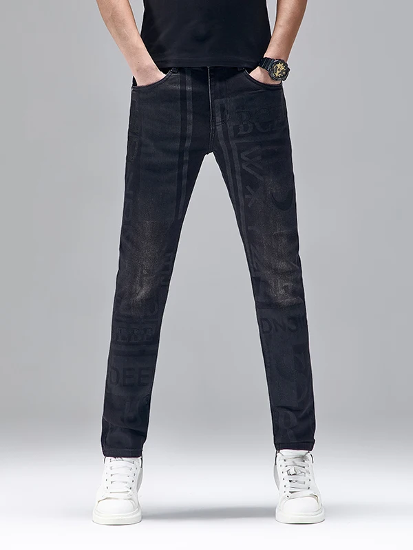 

Bla Printed Slim Fit Men's Jeans Elastic Casual Long Pants Autumn Winter New Sle High End Faion Brand Cotton Stretch Denim