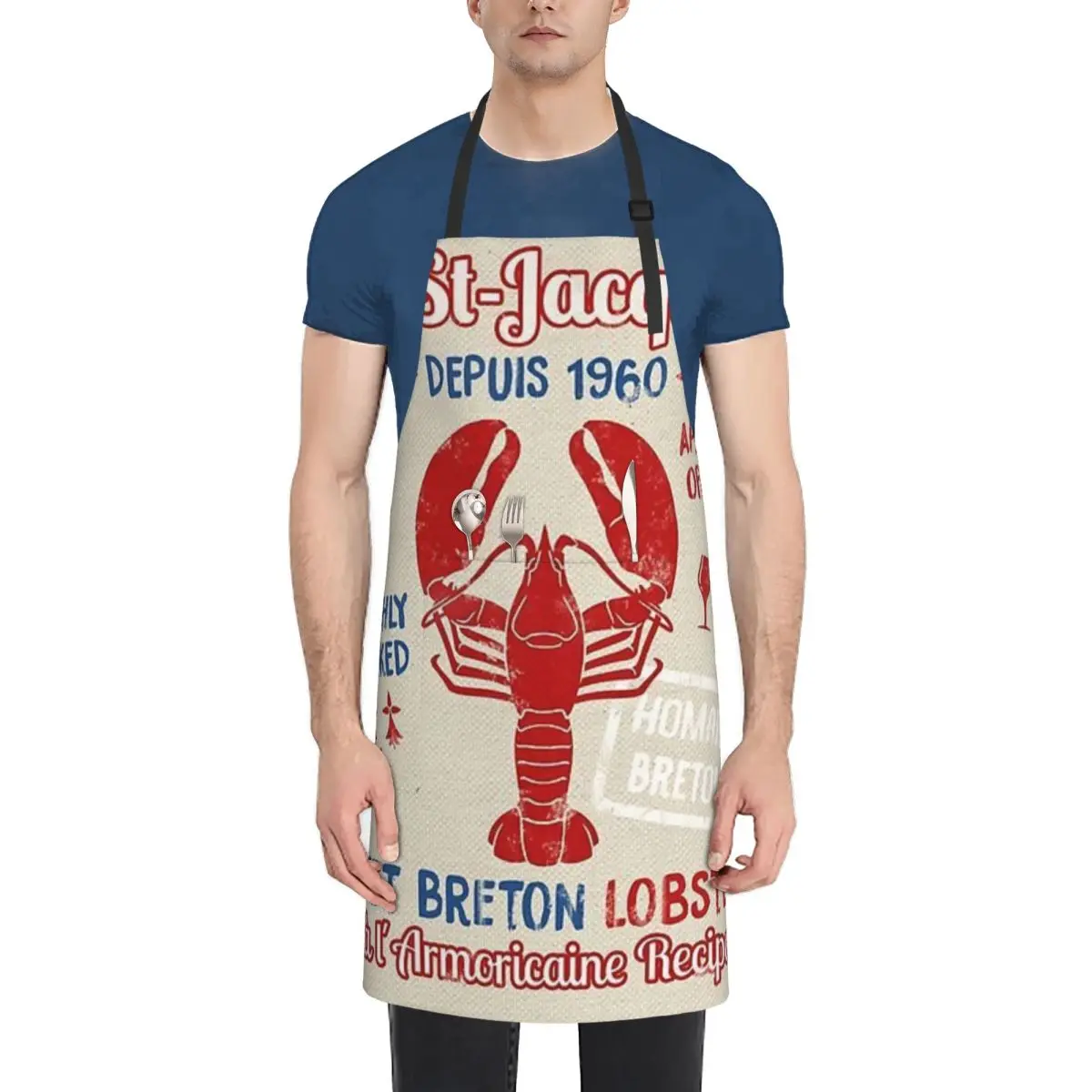 

Le St-Jacques Lobster Waterproof Apron with Pockets for Adults - Adjustable Cooking and Cleaning Apron for Kitchen and Home Use