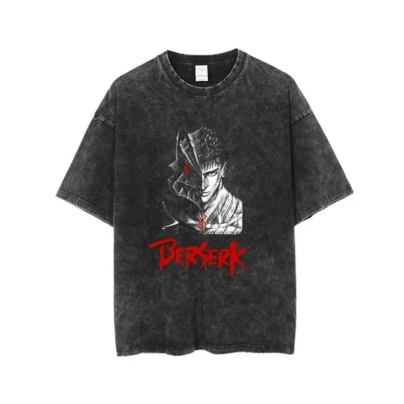 Men Vintage Tshirt Berserk Streetwear Tshirts Washed Retro Printed T-Shirt Guts Short Sleeved Y2K Tops Summer Oversized T-Shirts