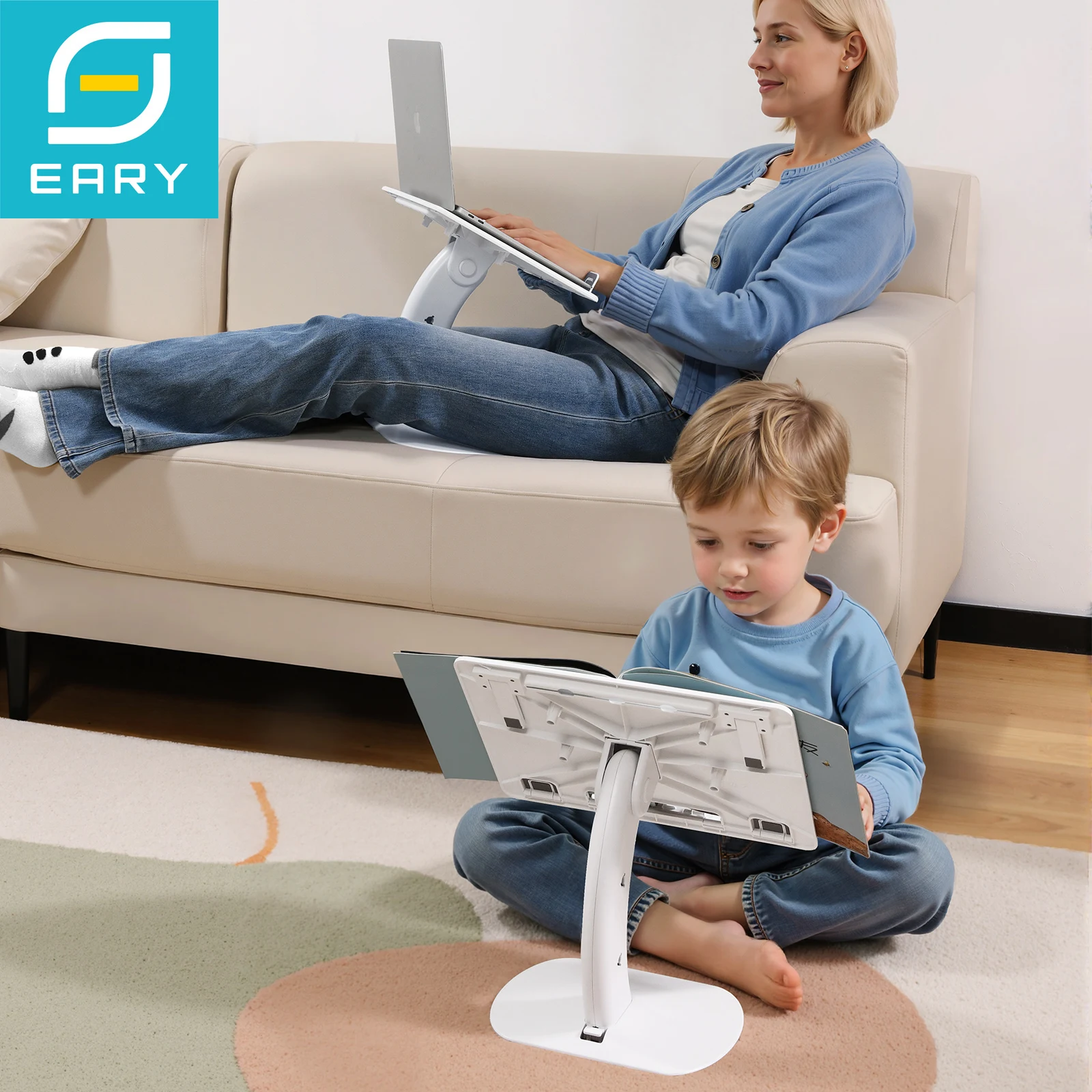 

Eary Lap Desk for Adults Kids Ergonomic Laptop Stand for Bed Couch Floor Table for Long Hours Work Eating Gaming Reading Writing