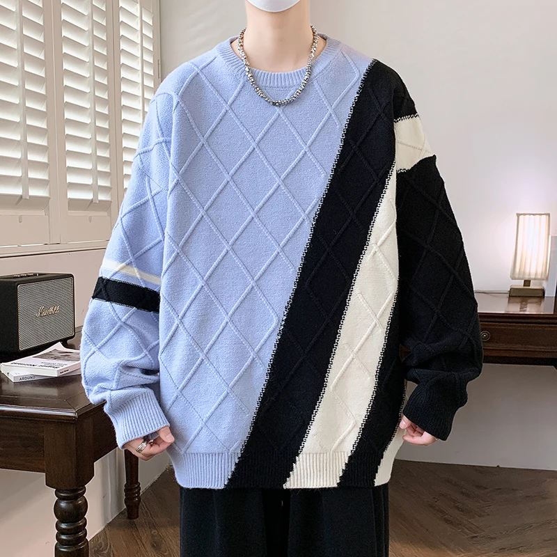 2024 Fall Winter New Fashion High Quality Sweater Men Black White Stripes Thick Warm Mens Sweaters Korean Loose Knitted Pullover