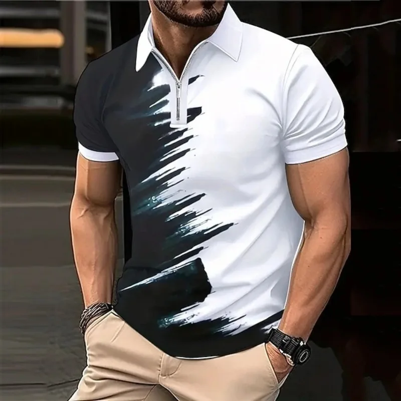 Nueva Camiseta Polo de Manga Corta con Estampado 3D para Hombre, Camiseta Informal Holgada con Cierre
