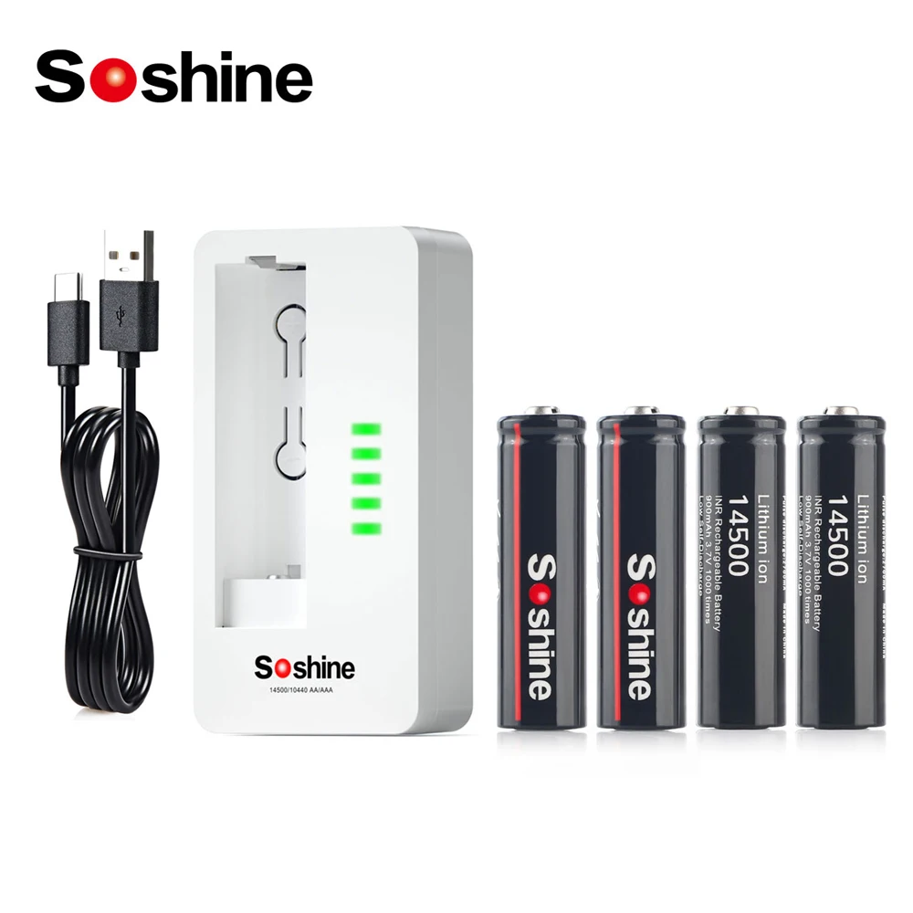 Soshine AA 14500 Lithium Battery 3.7 900mAh Rechargeable Battery and 14500 10440  Li-ion LiFePO4 Rechargeable Battery Charger