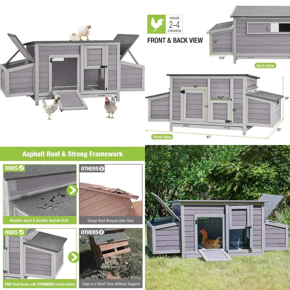 

Деревянный курятник на открытом воздухе с двумя жердонами и двусторонними большими коробками для гнездования