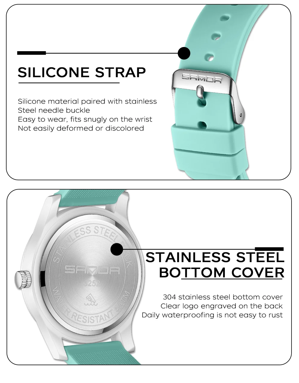 SANDA 3252 Популярные студенческие кварцевые часы Модные и простые светящиеся водонепроницаемые детские кварцевые часы с силиконовой лентой