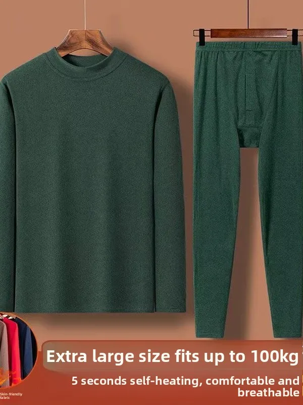 Men's Double-Sided Fleece Thermal Underwear Long Sleeve Thickened Fleece Lined Integrated Autumn Winter Warm Clothes Set