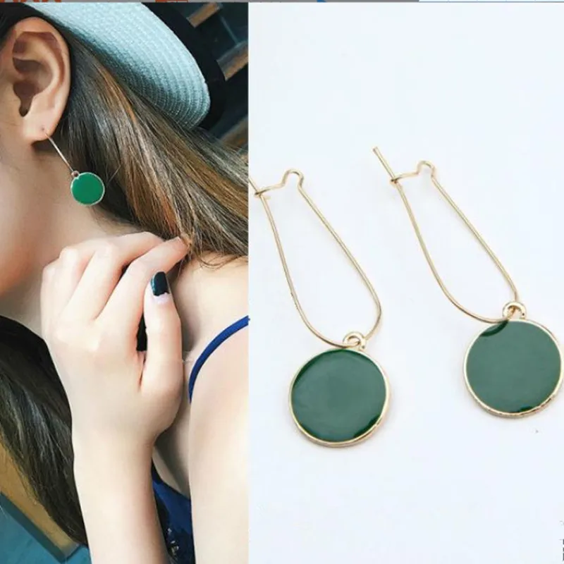 Hot Simple Green Circle Small Fresh Girl Earrings Female Character Good Quality Pendant Earrings