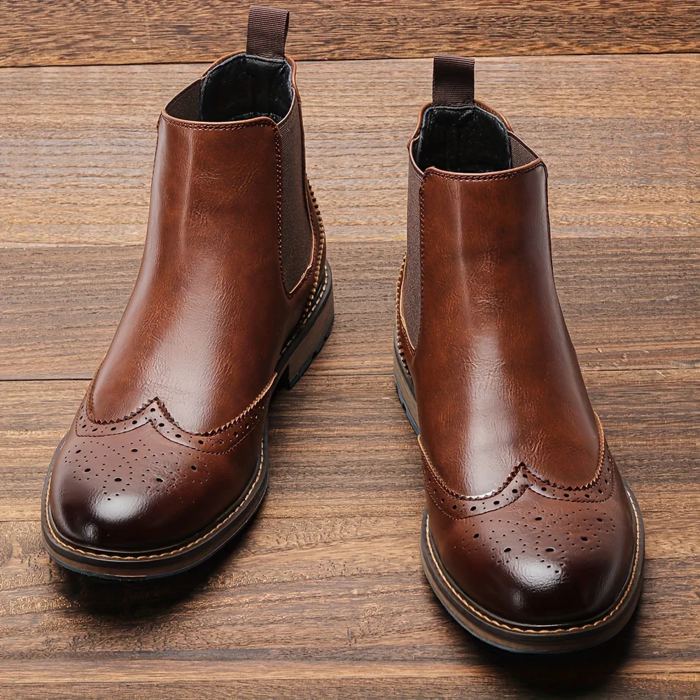 Fashion Brogue Chelsea Men Boots Classical American Style Leather Boots
